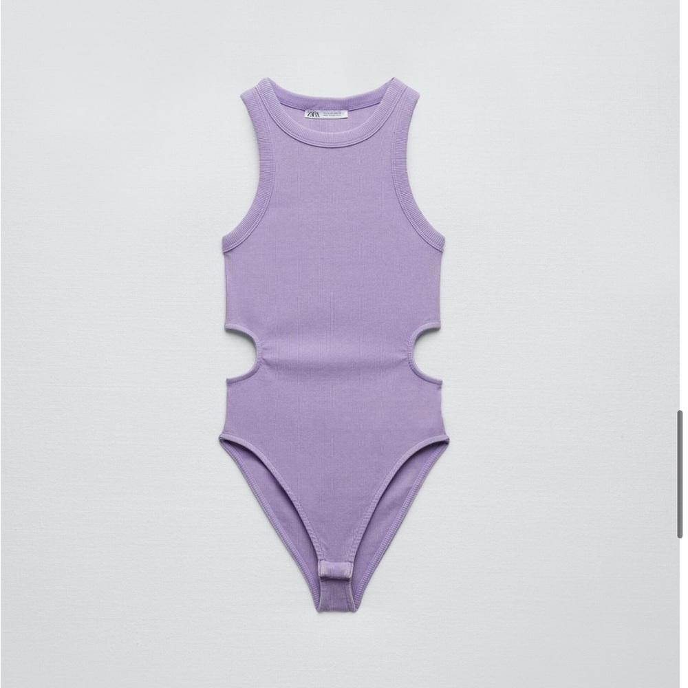 Zara Cutout rib bodysuit. Size S. Lilac. 0962/334